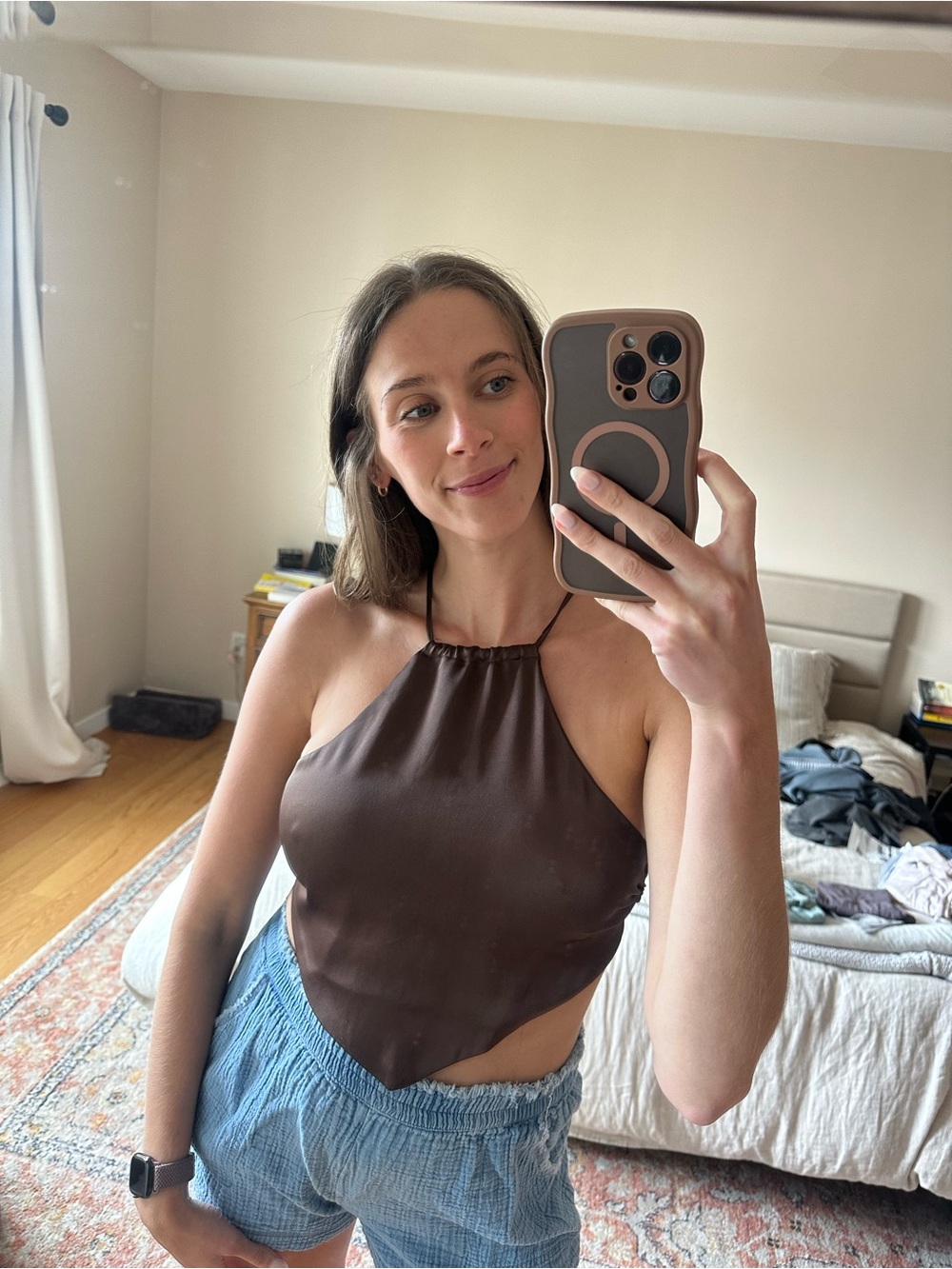 Garage Sleek Brown Halter Handkerchief Top - Women's